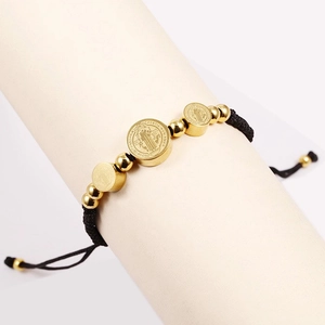 18K gold plated St. Benedict medal braided rope bracelet with adjustable design