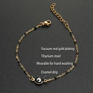 Bracciale occhio del diavolo in acciaio inossidabile placcato oro 18K con perline