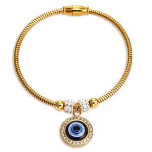 Bracelet chaîne serpent doré avec pendentif oeil bleu et strass scintillants