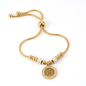 Bracelet Pendentif Arbre De Vie Acier Inoxydable Réglable Chaîne Serpent Strass Bijoux Mode Pour Femmes