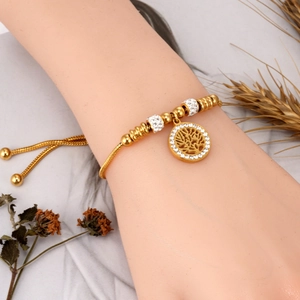 Bracelet Arbre de Vie ajustable en acier inoxydable doré orné de zircons cubiques