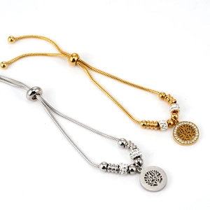 Bracelets arbre de vie réglables en or et argent avec des accents de zircone cubique