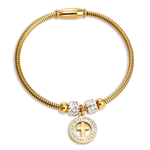 18K vergoldetes Schlangenkette Armband Set mit Kreuzanhänger und Kristall-Strasssteinen