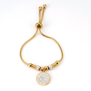 Bracelet Réglable Acier Inoxydable Rond Pavé Zircon Chaîne Serpent Plaqué Or 18K Bijoux Mode Femmes