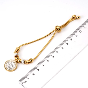 Bracelet ajustable en acier inoxydable doré 18K avec pendentif circulaire serti de cristaux