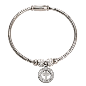 Kreuz Anhänger Armband Und Ring 18K Vergoldet Edelstahl Schlangenkette Magnetverschluss Strass Religiöser Schmuck Damen