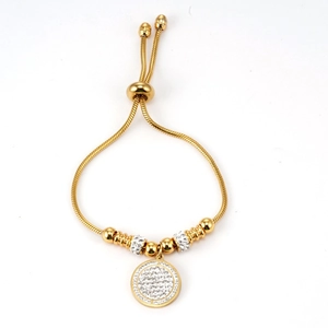 Bracelet maille serpent en acier inoxydable doré 18K avec pendentif rond pavé de strass