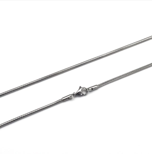 Detailed view of silver stainless steel snake chain with a secure lobster clasp closure