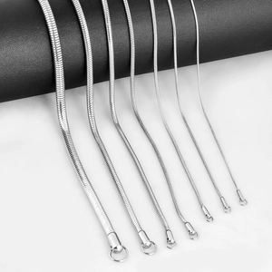 Polished stainless steel round snake chains in various thicknesses from fine to thick