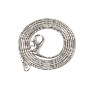 Polished stainless steel snake chain necklace with lobster clasp in a spiral arrangement