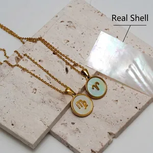 Collar de signo zodiacal en acero inoxidable chapado en oro 18K con colgante de nácar