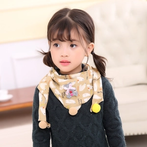 Child knit triangle scarf in khaki with polar bear print and cute felt animal decor