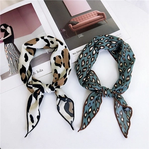 Women Fashion Leopard Print Triangle Scarf Necktie Polyester Satin Small Fresh Headband Ribbon Accessories For Travel Daily
