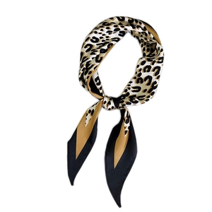 Leopard print rhombus silk scarf with geometric gold borders for chic women's accessory