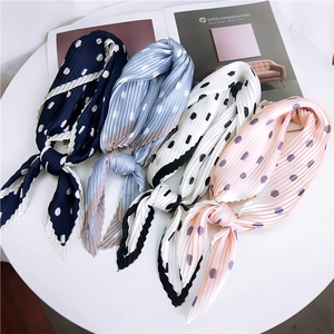 Pleated Square Scarf Polyester Satin Like Polka Dot Leopard Print Retro Neckerchief Decorative Fashion Accessory Women