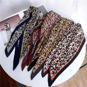 Pleated leopard print skinny scarf set with contrast borders in multiple colors