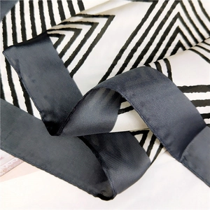 70cm elegant geometric silk scarf with black and white V-pattern and satin border