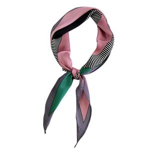 Fashionable color-block geometric silk scarf with knotted design in satin finish