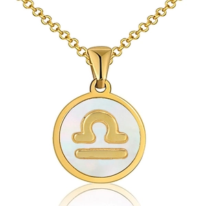 Collar Libra de acero inoxidable chapado en oro de 18K con colgante de nácar blanco puro