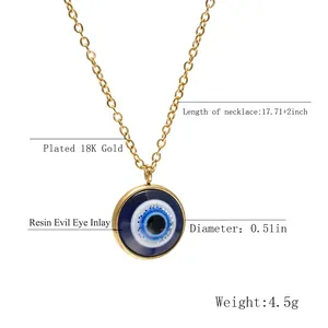 Detailed size map of 13mm blue resin evil eye pendant with 45cm gold plated chain