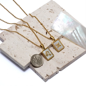 18K gold plated stainless steel necklace with white shell zodiac pendant on stone base