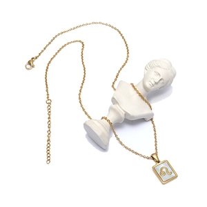18K gold stainless steel necklace with Leo zodiac sign and white mother of pearl pendant