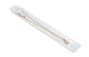 Detail of 18K gold stainless steel Leo zodiac necklace pendant in plastic packaging