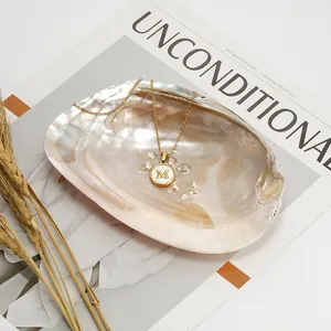 18K gold plated stainless steel necklace with mother of pearl shell M letter pendant