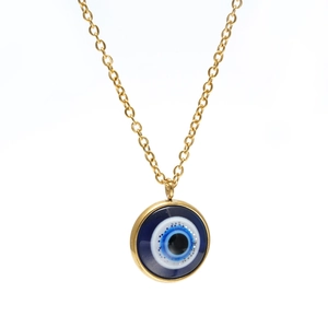 Evil Eye Pendant Necklace 18K Gold Plated Stainless Steel Blue Resin Turkish Protection Amulet Jewelry For Women