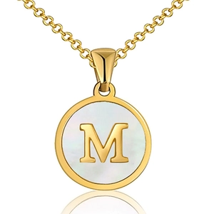Round Disc Letter Necklace 18K Gold Plated 304 Stainless Steel White Mother Of Artificial Pearl Shell Initial Pendant Elegant Jewelry