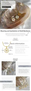 Detail of 18K gold plated shell zodiac necklace with 16mm circular pendant and dimensions