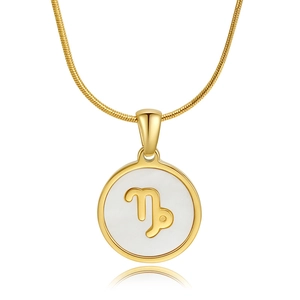 Zodiac Constellation Pendant Necklace 18K Gold Plated Stainless Steel White Mother Of Artificial Pearl Shell Snake Chain For Women