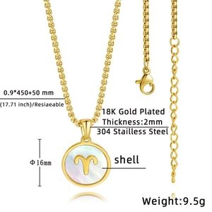 Détail du pendentif Bélier en nacre et acier doré 18K avec mesures de taille précises