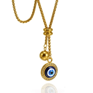 Collier Et Boucles Oreilles Œil Mauvais Acier Inoxydable Plaqué Or 18K Zircon Émail Style Turc Bijoux Pour Femmes