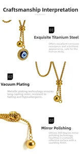 Détails du collier œil maléfique plaqué or 18 carats avec chaîne et fermoir coulissant