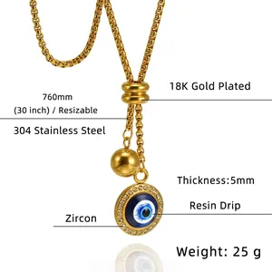 Spécifications du collier pendentif Mauvais Oeil en acier inoxydable plaqué or 18K