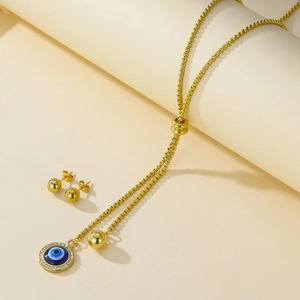 Parure de bijoux en acier doré 18K avec collier œil protecteur et boucles d'oreilles