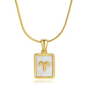 18K gold plated stainless steel Aries zodiac necklace with white shell pendant charm
