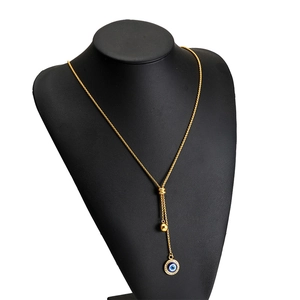 Parure collier et boucles d'oreilles Œil de Turquie en acier inoxydable doré 18 carats