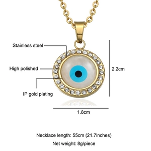 Collana malocchio in acciaio inossidabile placcato oro 18 carati con cristalli e lucidatura