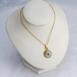 Collana con ciondolo malocchio in acciaio inossidabile placcato oro 18K e cristalli