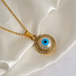 Collana Ciondolo Malocchio Acciaio Inox Placcato Oro 18K Stile Turco Con Strass Gioielli Moda Donne
