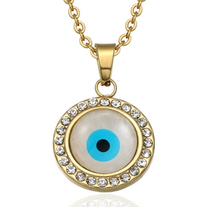 Collana con pendente Malocchio in acciaio inossidabile dorato 18K e cristalli blu