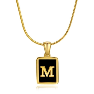 Collier en acier inoxydable plaqué or 18K avec pendentif carré noir et lettre M