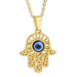 Etnische 304 Roestvrij Stalen Boze Oog Hand Van Fatima Halsketting Voor Vrouwen 18K Verguld Opengewerkte Hanger Sieraden Cadeau