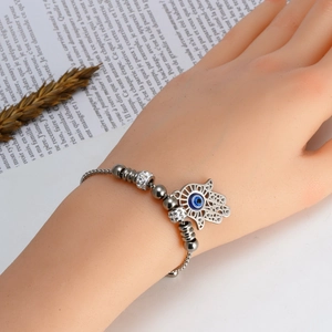 18K gold stainless steel Evil Eye and Hamsa charm bead bracelet for women fashion