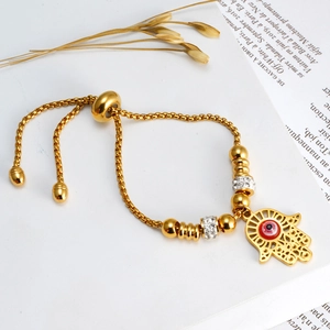 Hamsa Hand Evil Eye Bracelet 18K Gold Plated 304 Stainless Steel Adjustable Slider Box Chain Zircon Jewelry For Women