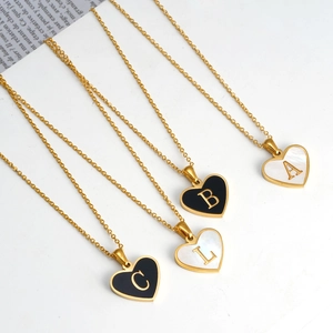 Heart Pendant Necklace Stainless Steel Mother Of Artificial Pearl Shell Initial Letter Elegant Jewelry For Women