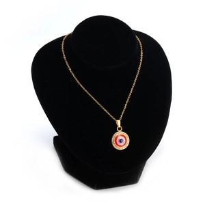 Collier en acier inoxydable doré avec pendentif œil maléfique rouge et cristaux