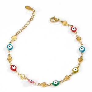 Evil Eye Heart Bracelet Stainless Steel 18K Gold Plated Colorful Enamel Adjustable Lobster Clasp Jewelry For Women